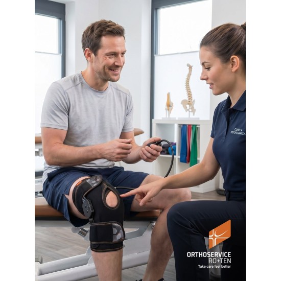 Ro+Ten - GenuPolar Pro - Ortesi di ginocchio con aste articolate e accessori per compressione e raffreddamento