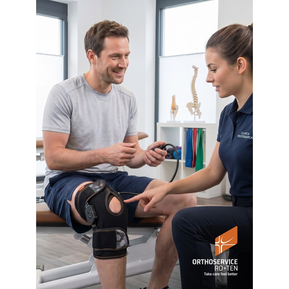 Ro+Ten - GenuPolar Pro - Ortesi di ginocchio con aste articolate e accessori per compressione e raffreddamento